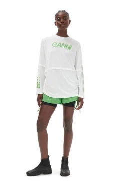 Shop GANNI Active Mesh Layered Long Sleeve T-Shirt Bright White