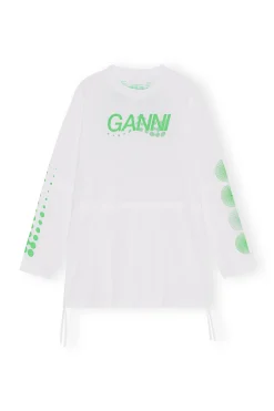 Shop GANNI Active Mesh Layered Long Sleeve T-Shirt Bright White