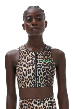 Discount GANNI Active Racerback Zipper Top Leopard