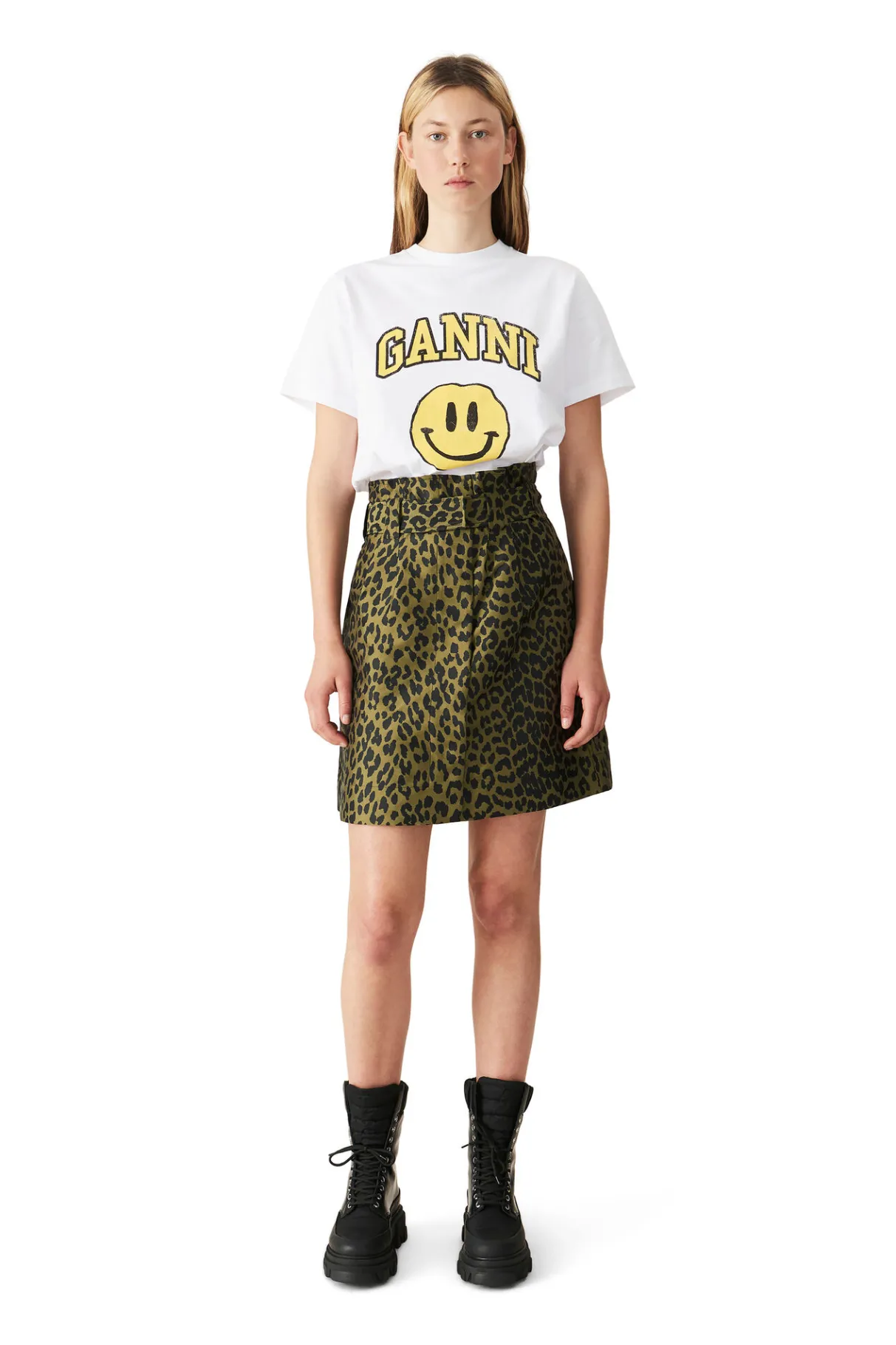 Best Sale GANNI Basic Cotton Jersey T-Shirt, Smiley Yellow Bright White