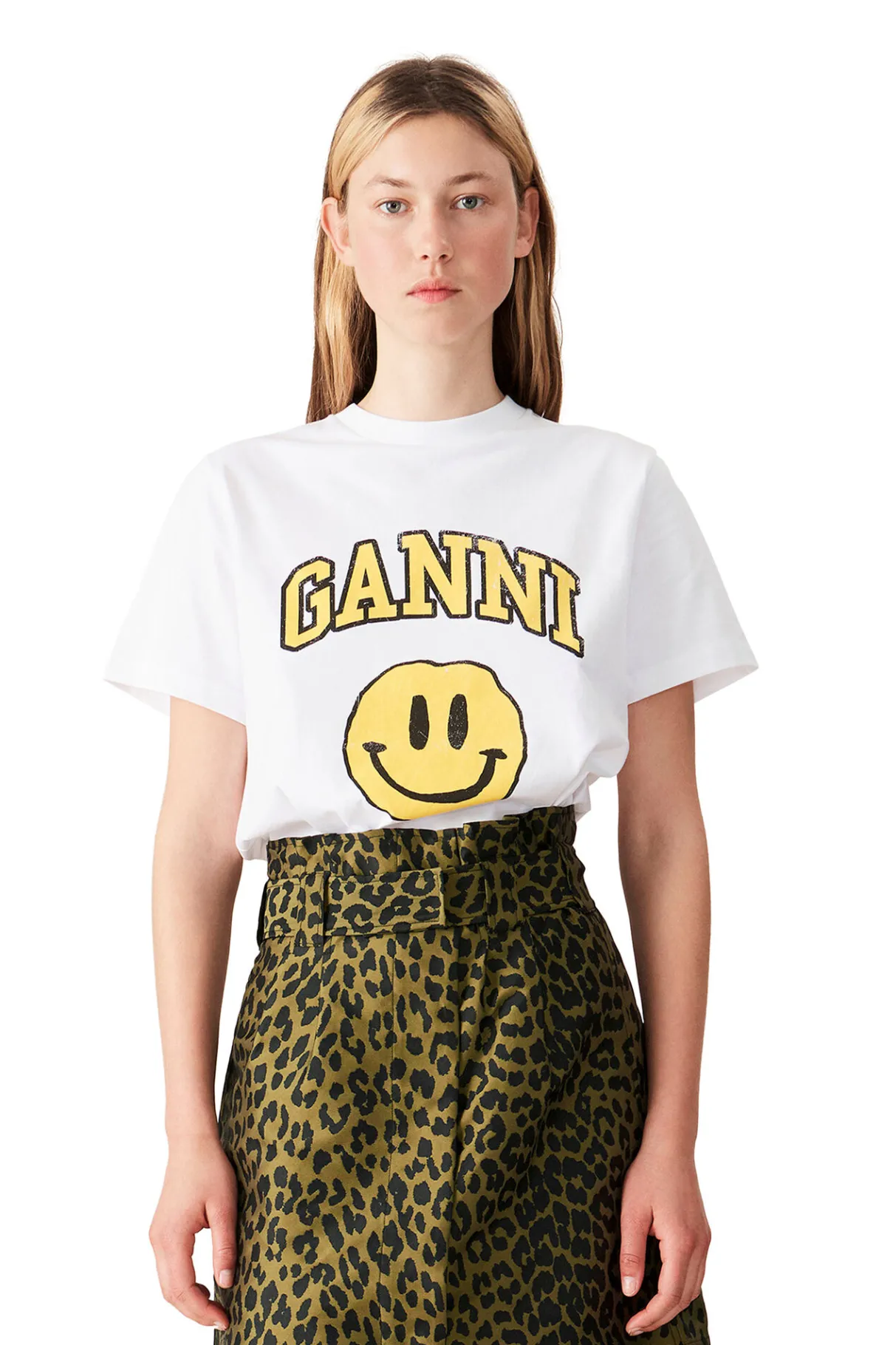 Best Sale GANNI Basic Cotton Jersey T-Shirt, Smiley Yellow Bright White