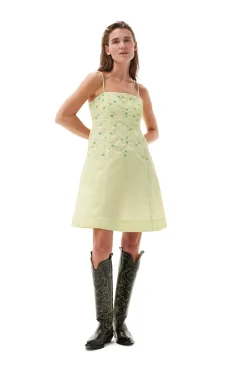 Discount GANNI Beaded Nylon Mini Dress Lily Green