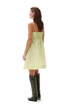 Discount GANNI Beaded Nylon Mini Dress Lily Green
