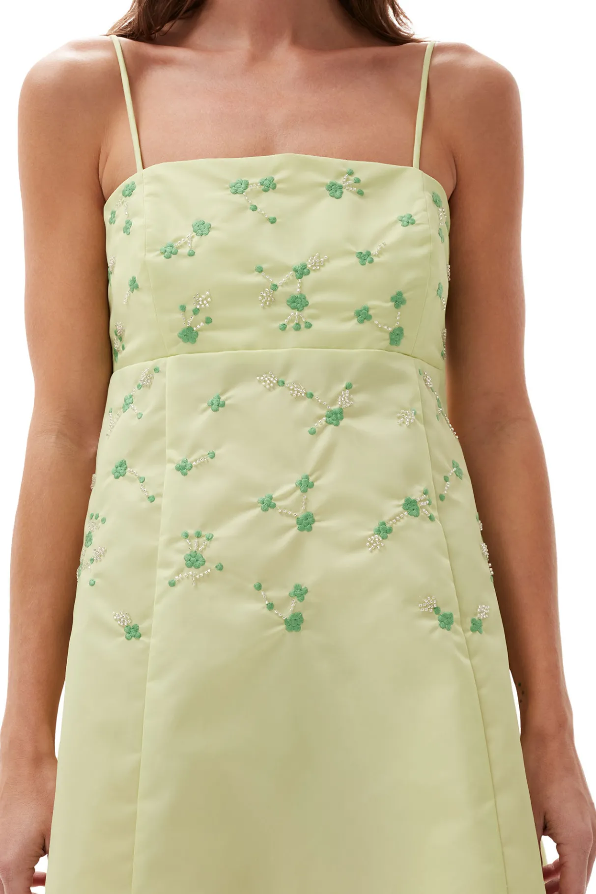 Discount GANNI Beaded Nylon Mini Dress Lily Green