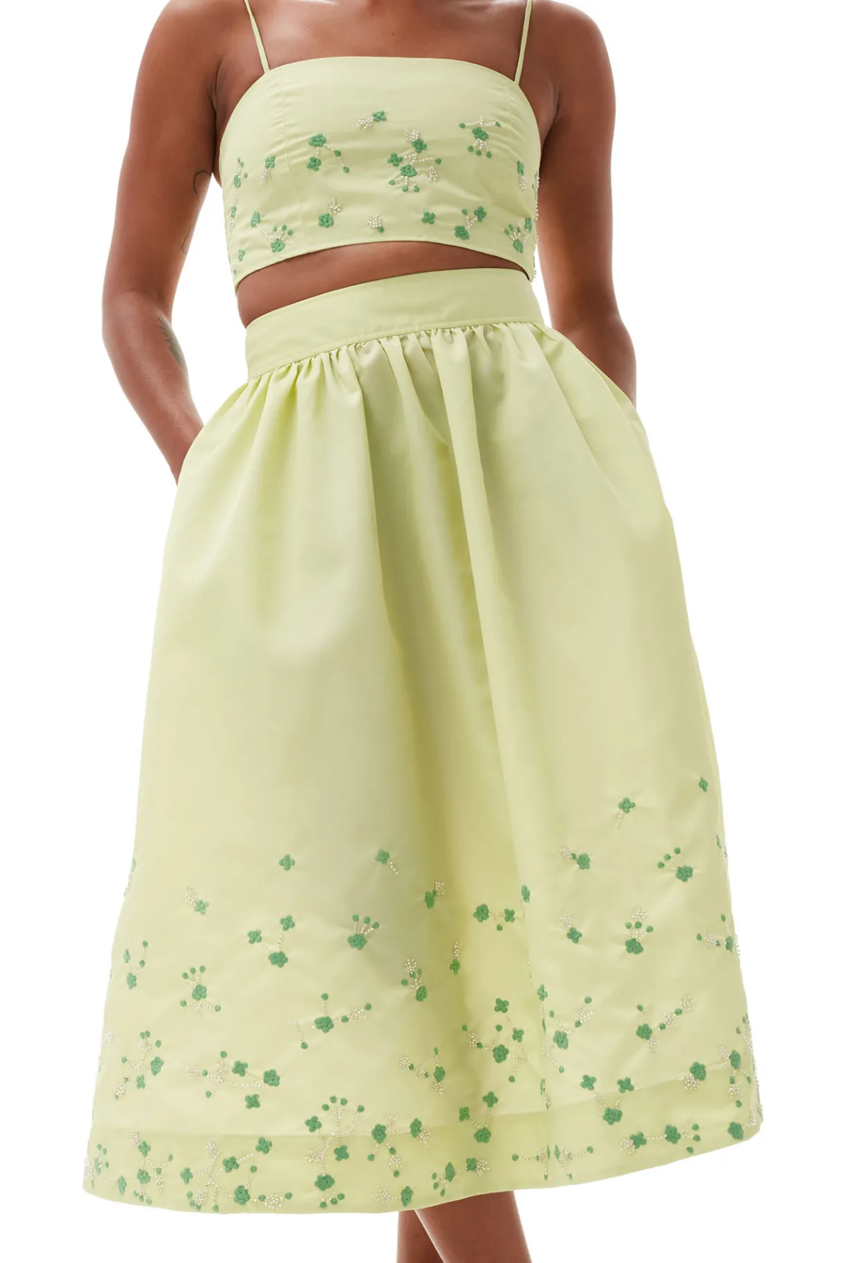 Online GANNI Beaded Nylon Skirt Lily Green