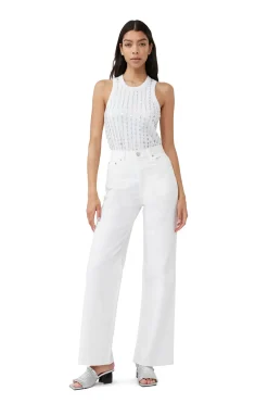 Sale GANNI Beaded Rib Jersey Top Bright White