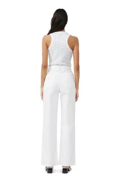 Sale GANNI Beaded Rib Jersey Top Bright White