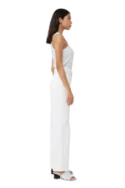 Sale GANNI Beaded Rib Jersey Top Bright White