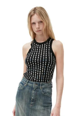 Hot GANNI Beaded Rib Jersey Top Black