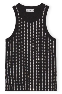 Hot GANNI Beaded Rib Jersey Top Black