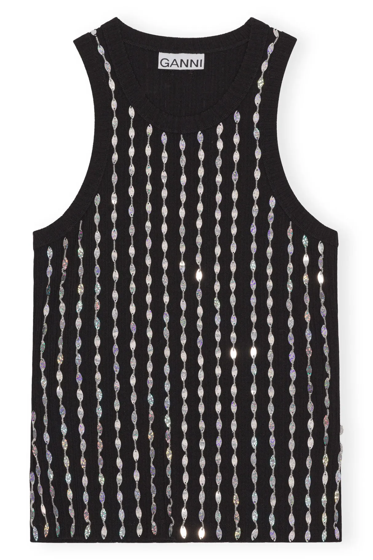 Hot GANNI Beaded Rib Jersey Top Black