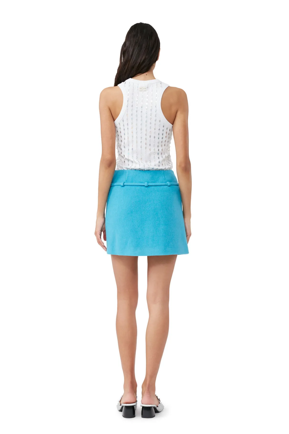 Sale GANNI Beaded Rib Jersey Top Bright White