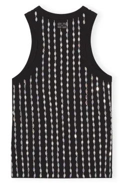Hot GANNI Beaded Rib Jersey Top Black