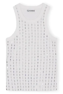 Sale GANNI Beaded Rib Jersey Top Bright White