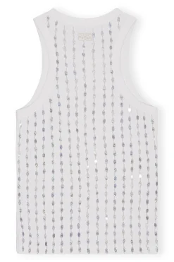 Sale GANNI Beaded Rib Jersey Top Bright White