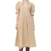 Clearance GANNI Beige Cotton Poplin V-Neck Maxi Dress Curds And Whey