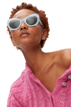 Shop GANNI Biodegradable Acetate Big Butterfly Sunglasses Heather