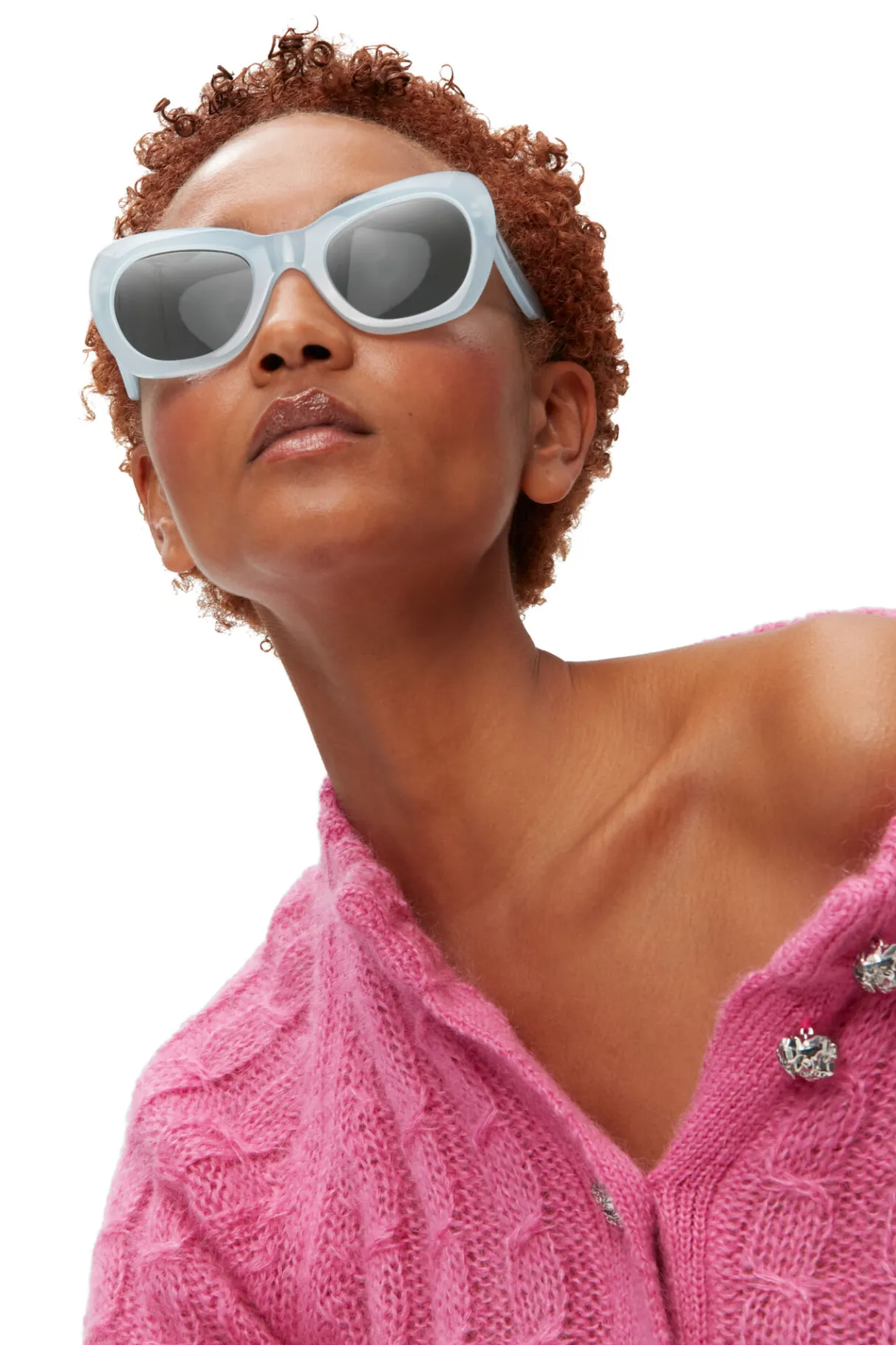 Shop GANNI Biodegradable Acetate Big Butterfly Sunglasses Heather