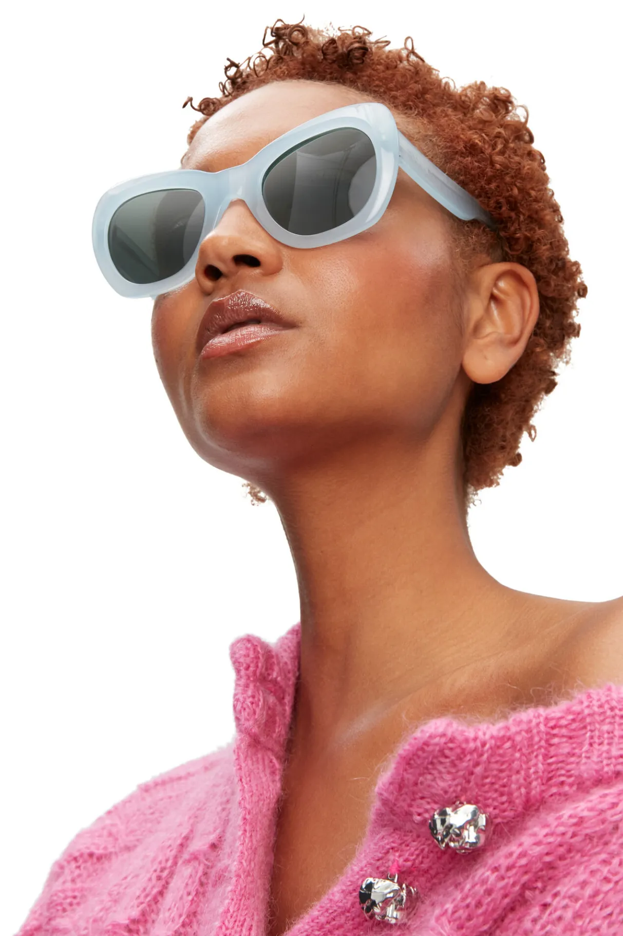 Shop GANNI Biodegradable Acetate Big Butterfly Sunglasses Heather