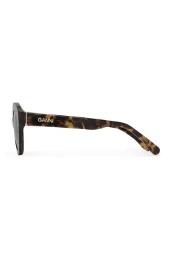 Sale GANNI Biodegradable Acetate Chunky Round Sunglasses Black/Tobacco Brown