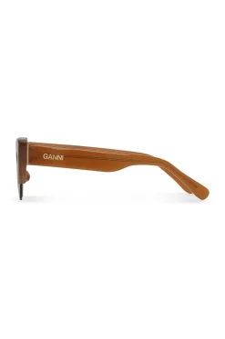 Clearance GANNI Biodegradable Acetate Cut Cat Sunglasses Brandy Brown