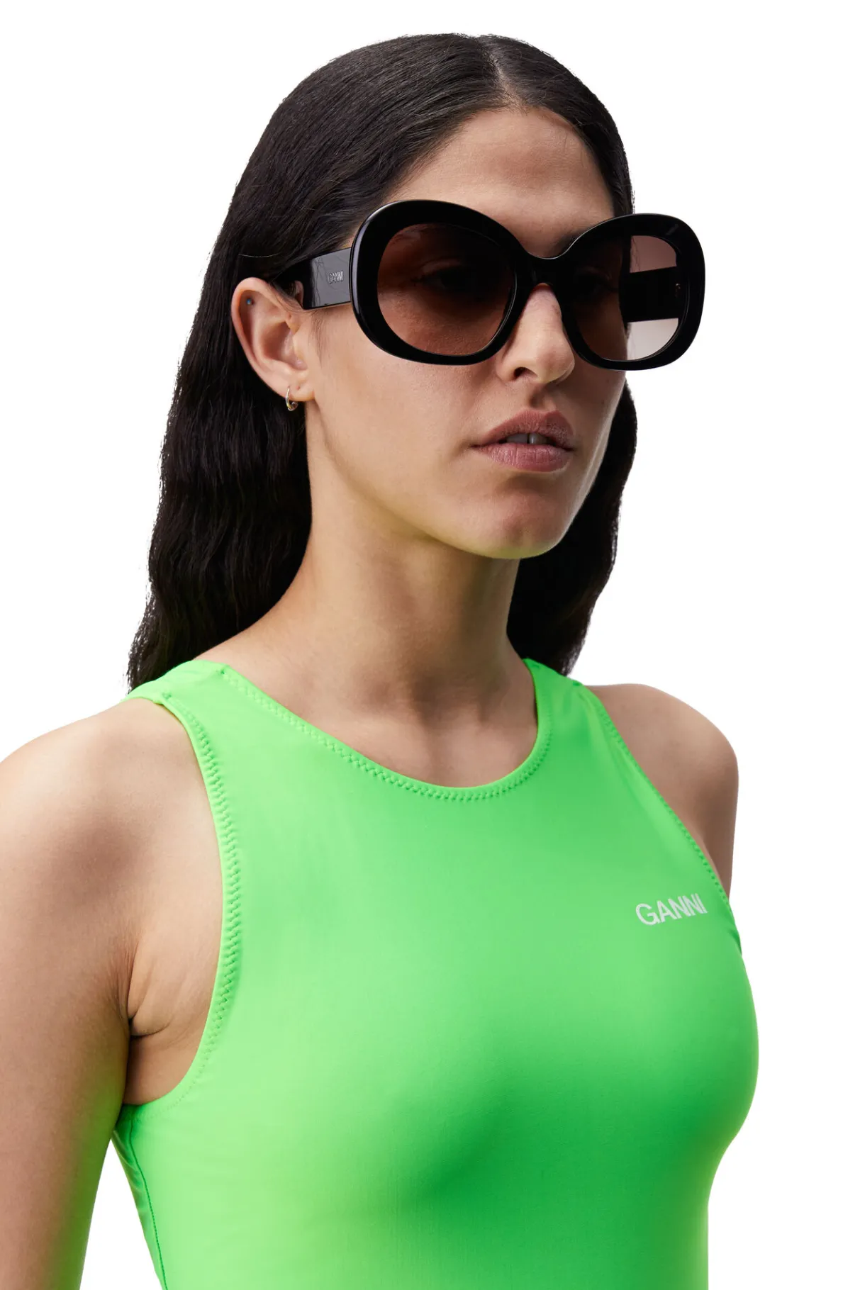 Discount GANNI Biodegradable Acetate Oversized Retro Sunglasses Black