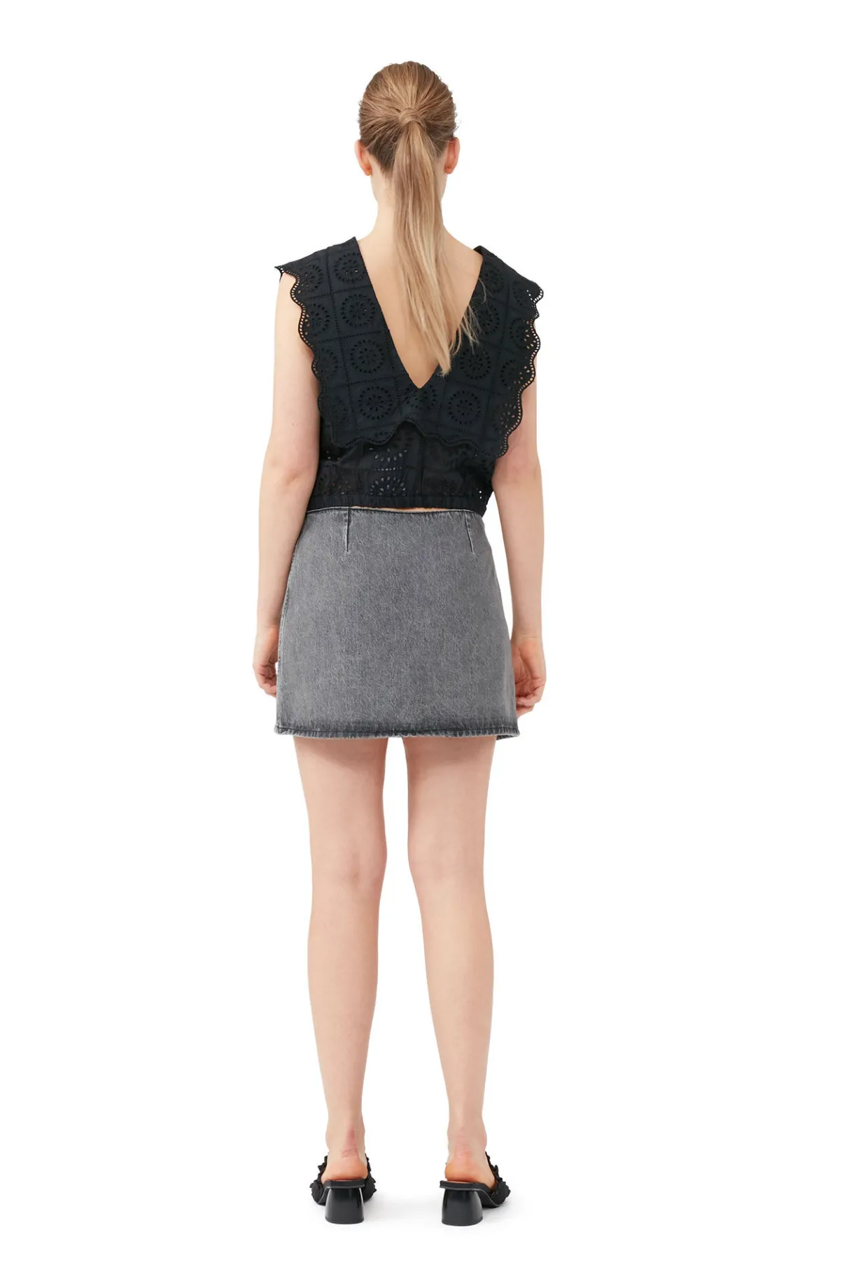 Hot GANNI Black Washed Wrap Mini Skirt Sharkskin