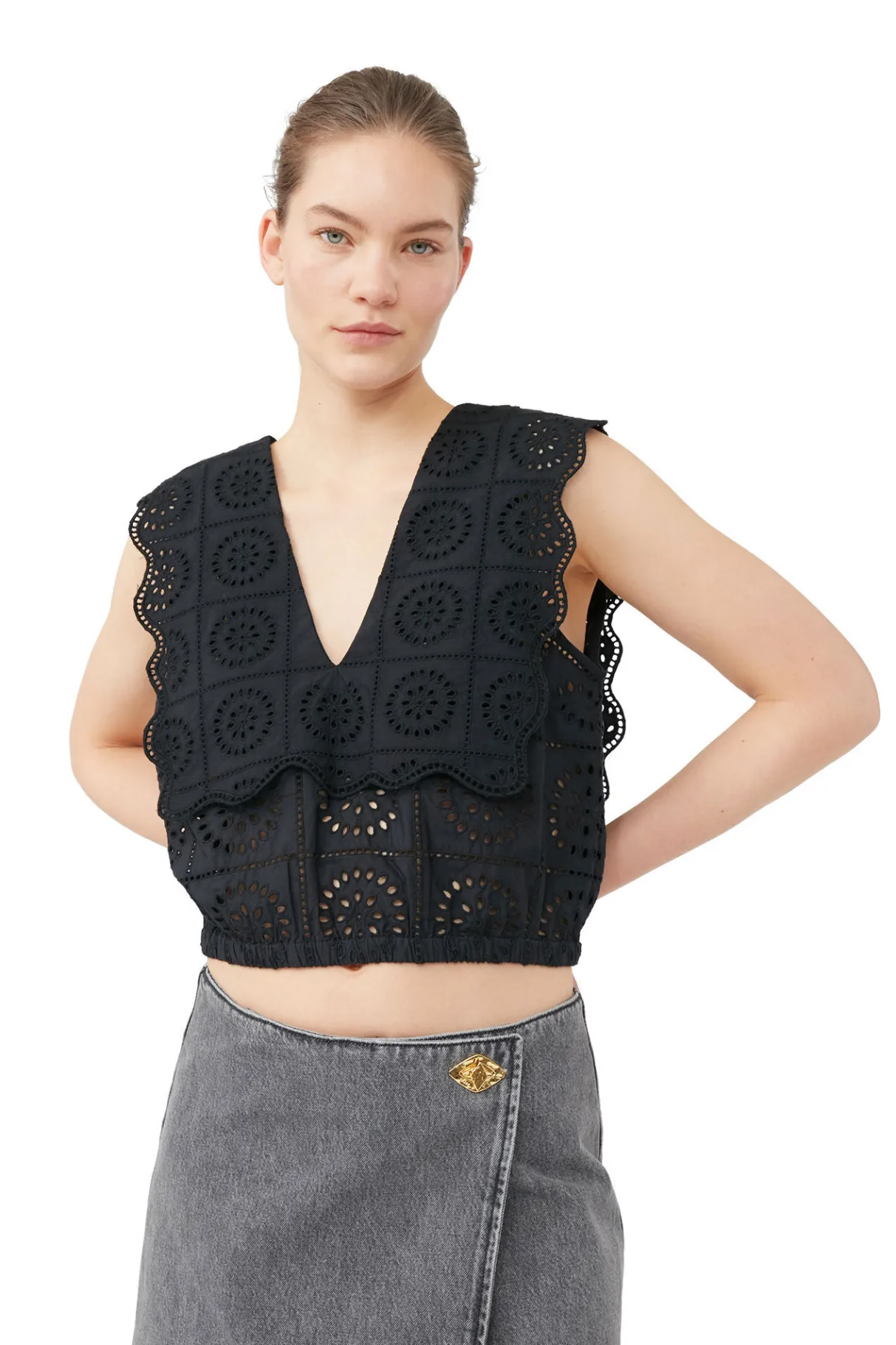Hot GANNI Black Washed Wrap Mini Skirt Sharkskin