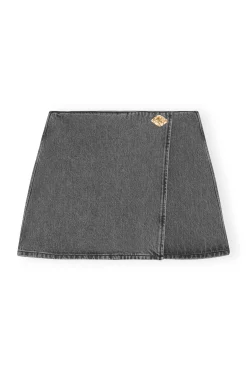 Hot GANNI Black Washed Wrap Mini Skirt Sharkskin