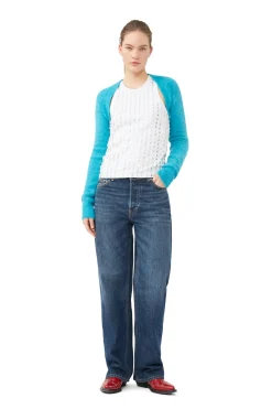 Cheap GANNI Blue Brushed Alpaca Bolero Blue Curacao