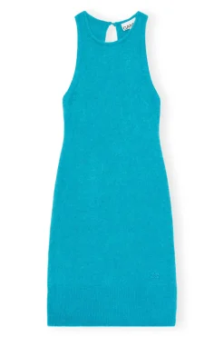 Cheap GANNI Blue Brushed Alpaca Mini Dress Blue Curacao