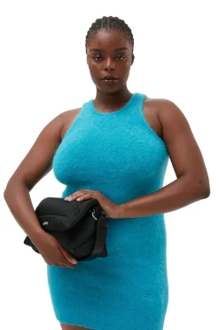 Cheap GANNI Blue Brushed Alpaca Mini Dress Blue Curacao