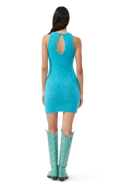 Cheap GANNI Blue Brushed Alpaca Mini Dress Blue Curacao