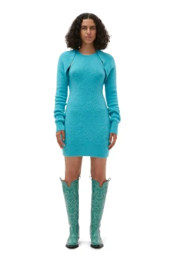 Cheap GANNI Blue Brushed Alpaca Mini Dress Blue Curacao
