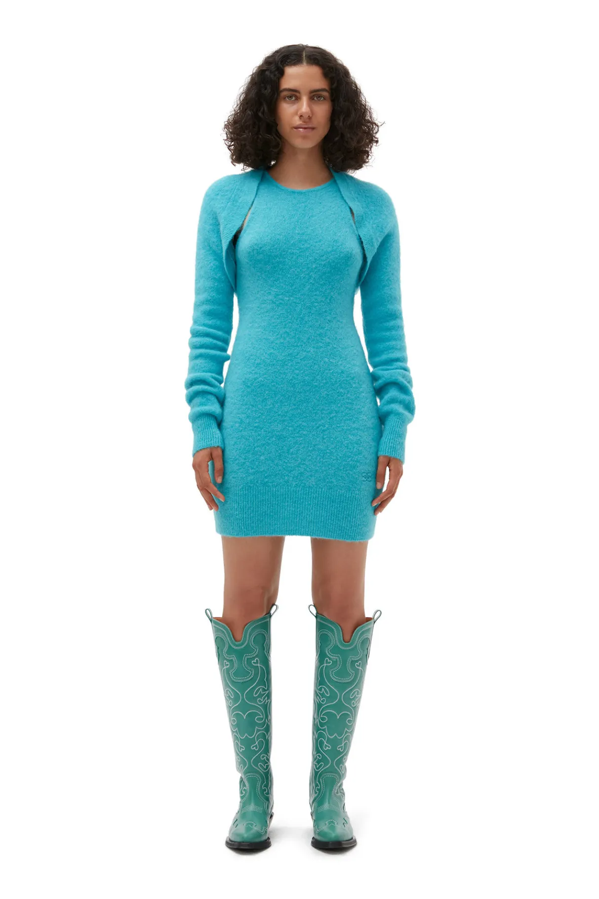Cheap GANNI Blue Brushed Alpaca Mini Dress Blue Curacao
