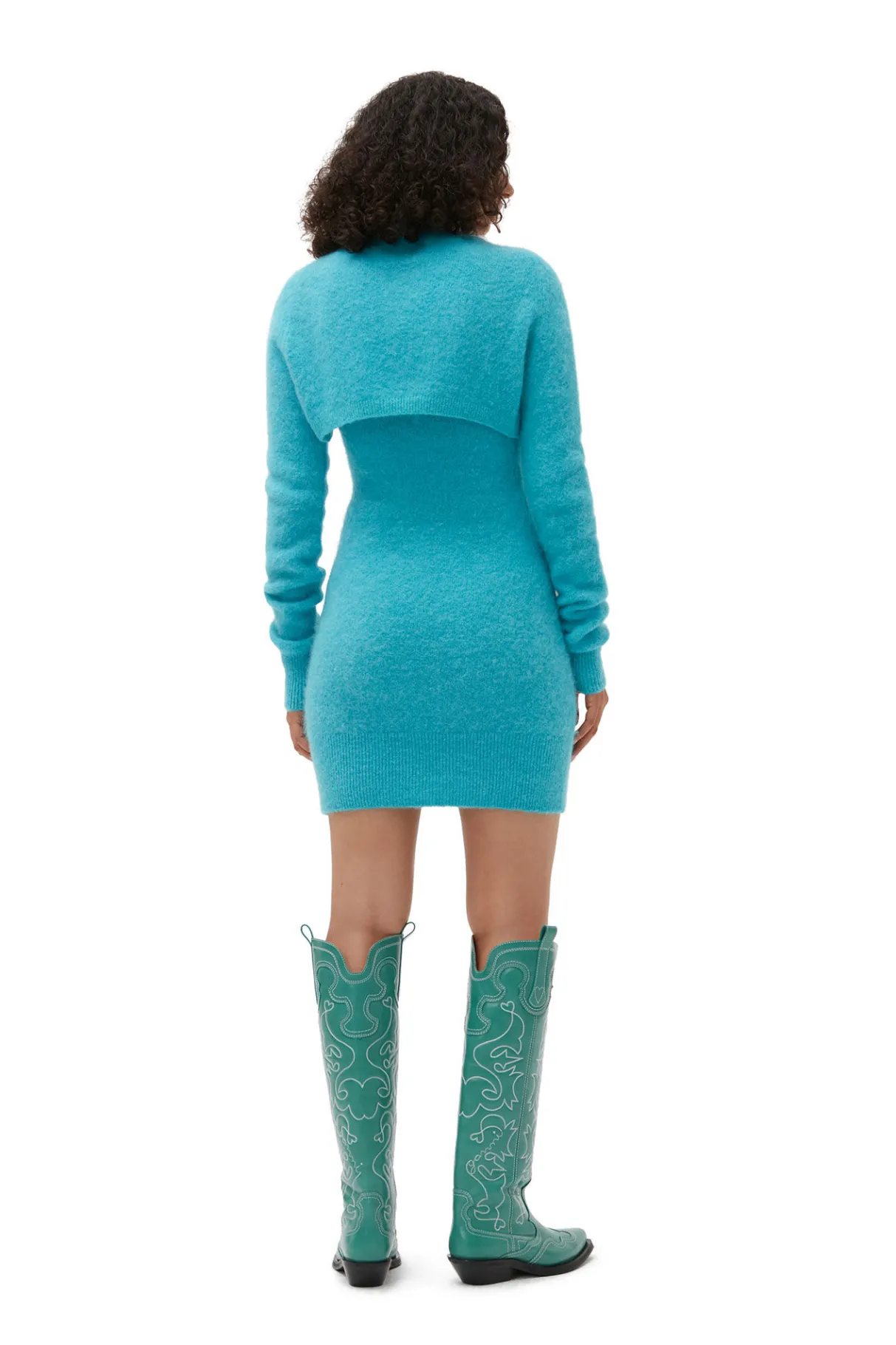 Cheap GANNI Blue Brushed Alpaca Mini Dress Blue Curacao