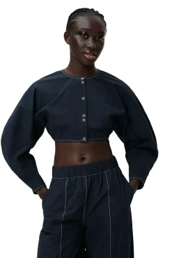 Cheap GANNI Blue Cotton Crepe Shaped Sleeve Blouse Sky Captain