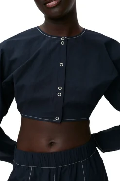 Cheap GANNI Blue Cotton Crepe Shaped Sleeve Blouse Sky Captain