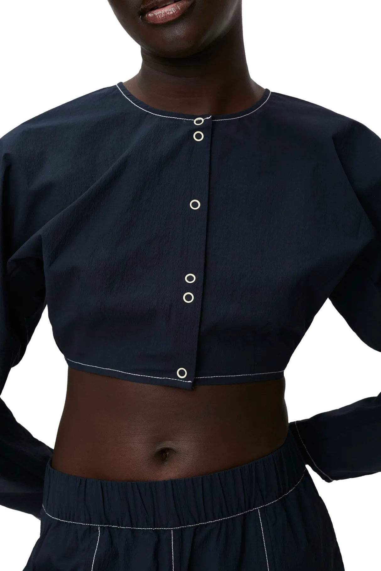 Cheap GANNI Blue Cotton Crepe Shaped Sleeve Blouse Sky Captain