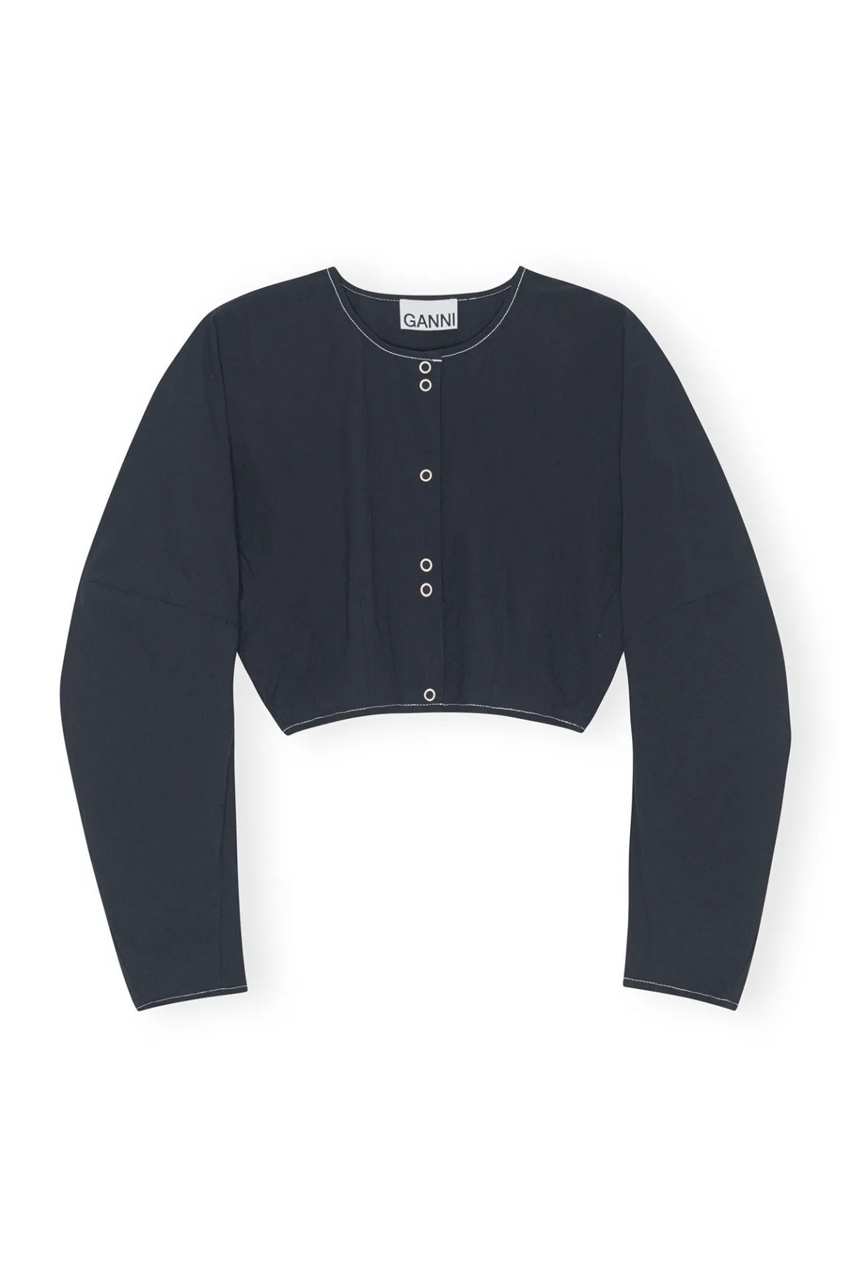 Cheap GANNI Blue Cotton Crepe Shaped Sleeve Blouse Sky Captain