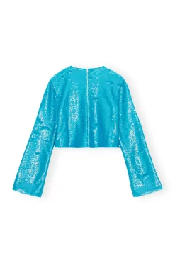 Shop GANNI Blue Sequins Blouse Blue Curacao