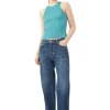 Outlet GANNI Blue Sleeveless Melange Top Lagoon