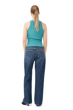 Outlet GANNI Blue Sleeveless Melange Top Lagoon