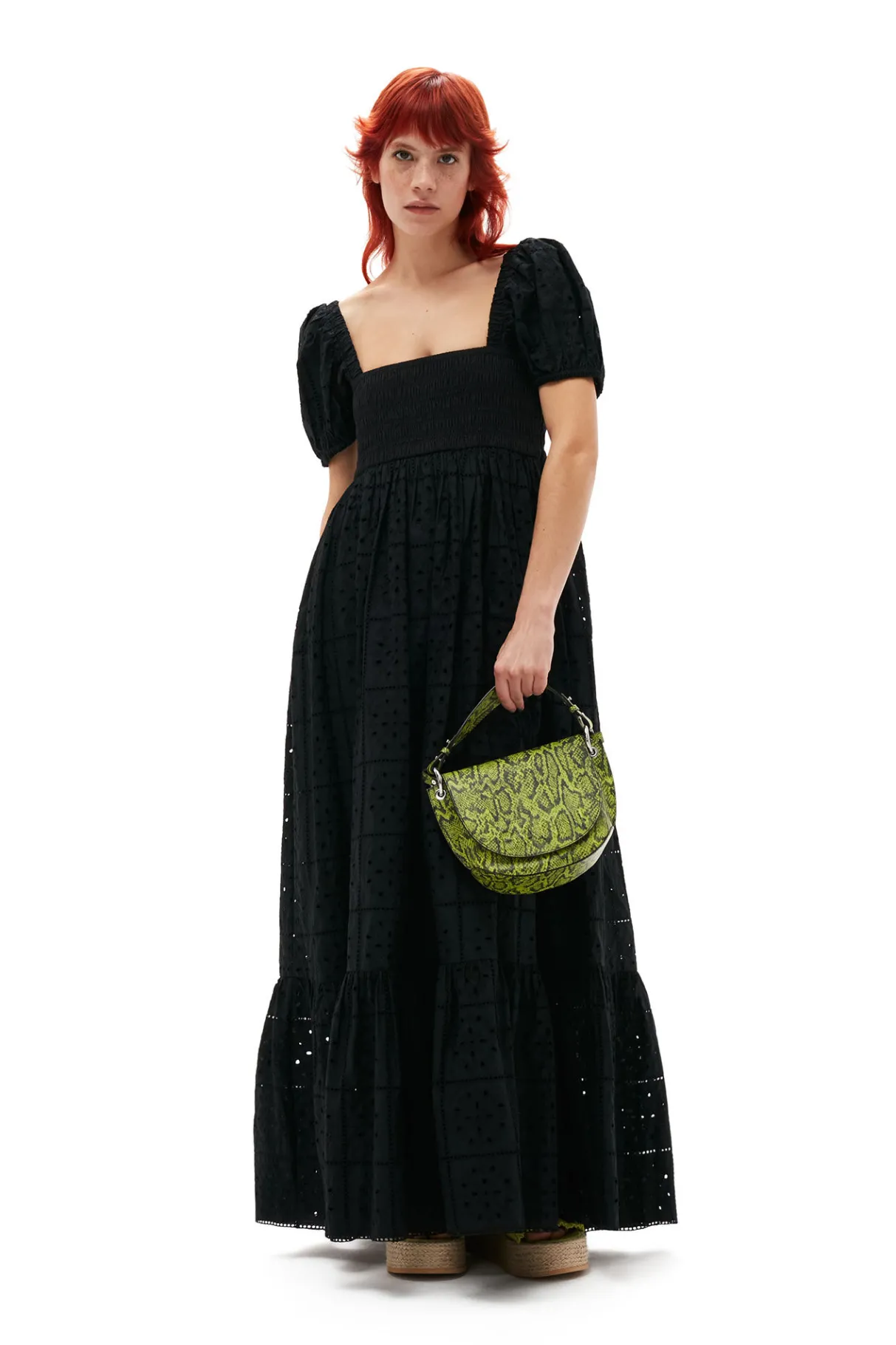 Shop GANNI Broderie Anglaise Maxi Dress Black