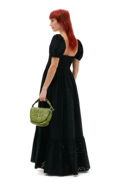 Shop GANNI Broderie Anglaise Maxi Dress Black