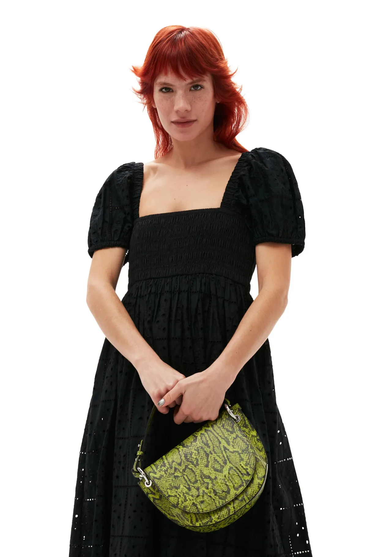 Shop GANNI Broderie Anglaise Maxi Dress Black