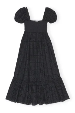 Shop GANNI Broderie Anglaise Maxi Dress Black