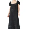 Fashion GANNI Broderie Anglaise Midi Dress Black