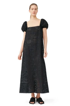 Fashion GANNI Broderie Anglaise Midi Dress Black