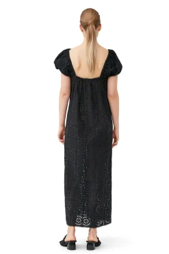 Fashion GANNI Broderie Anglaise Midi Dress Black